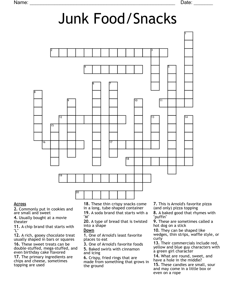 Junk Food/Snacks Crossword