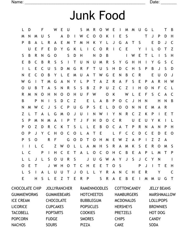 Junk Food Word Search