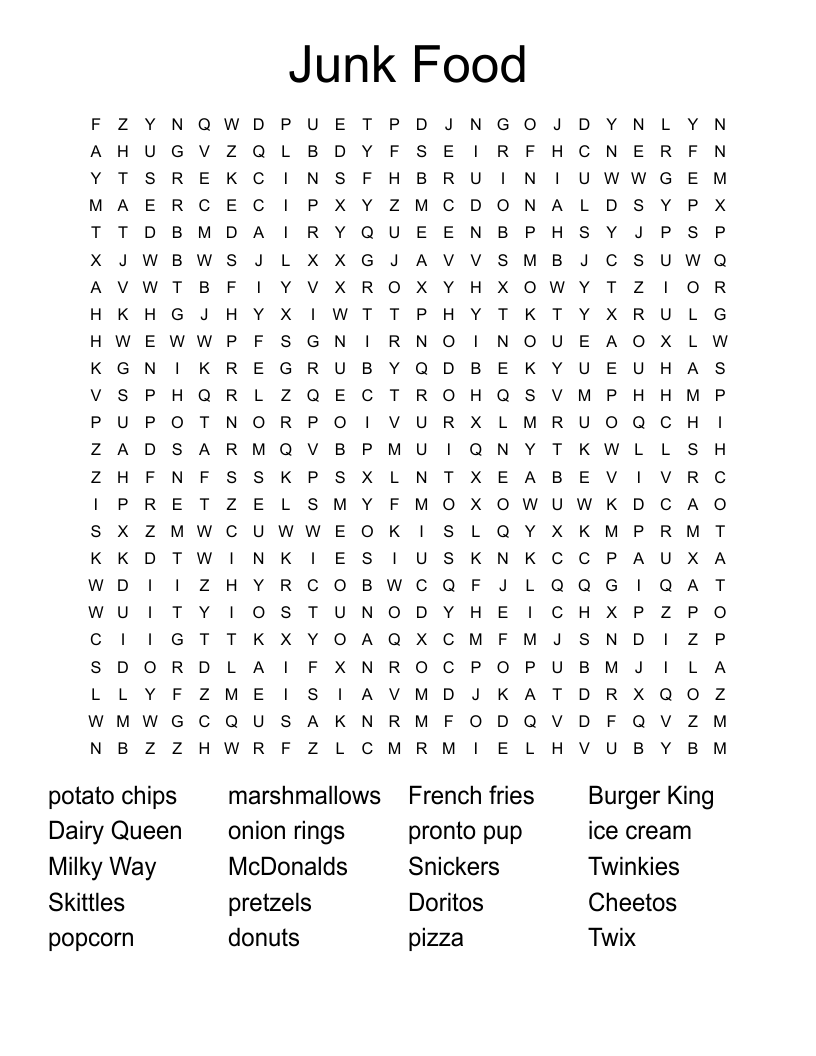 Junk Food Word Search
