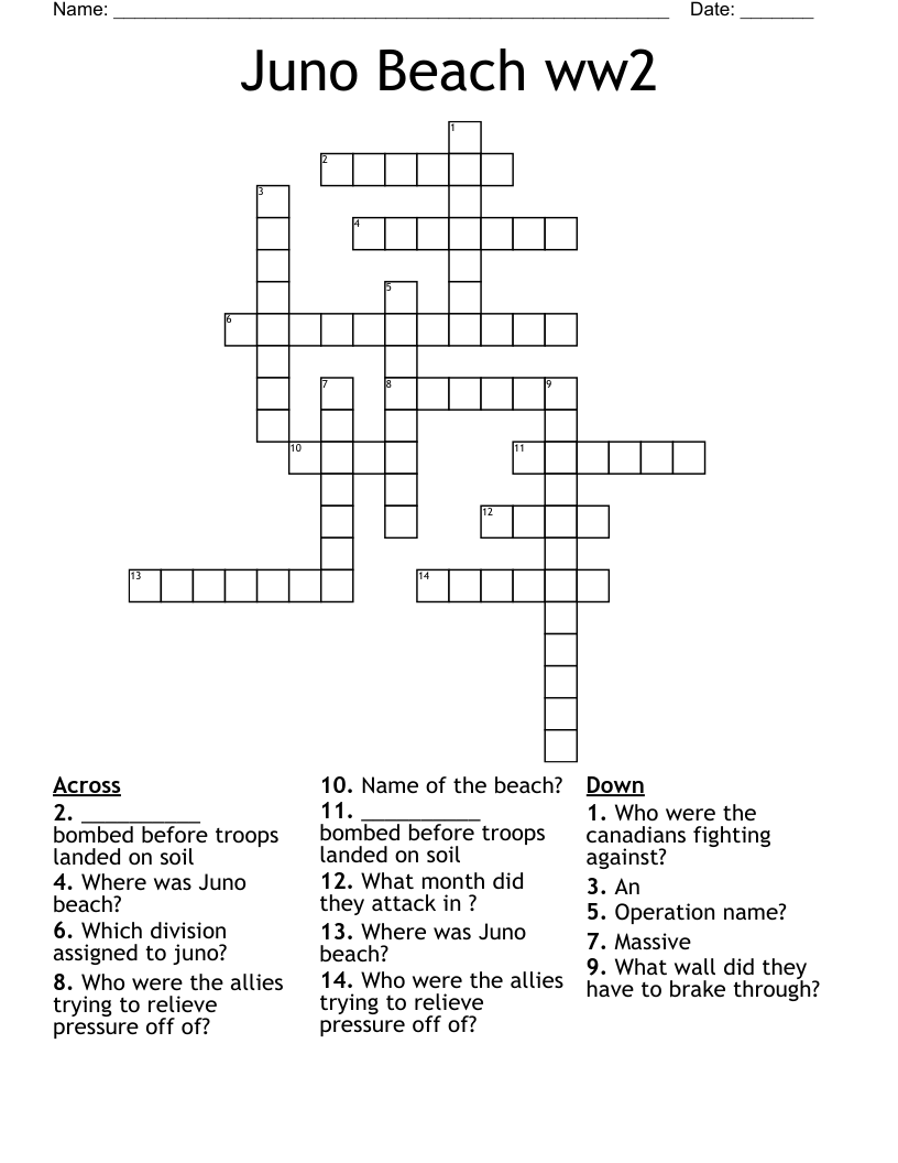 Juno Beach ww2 Crossword