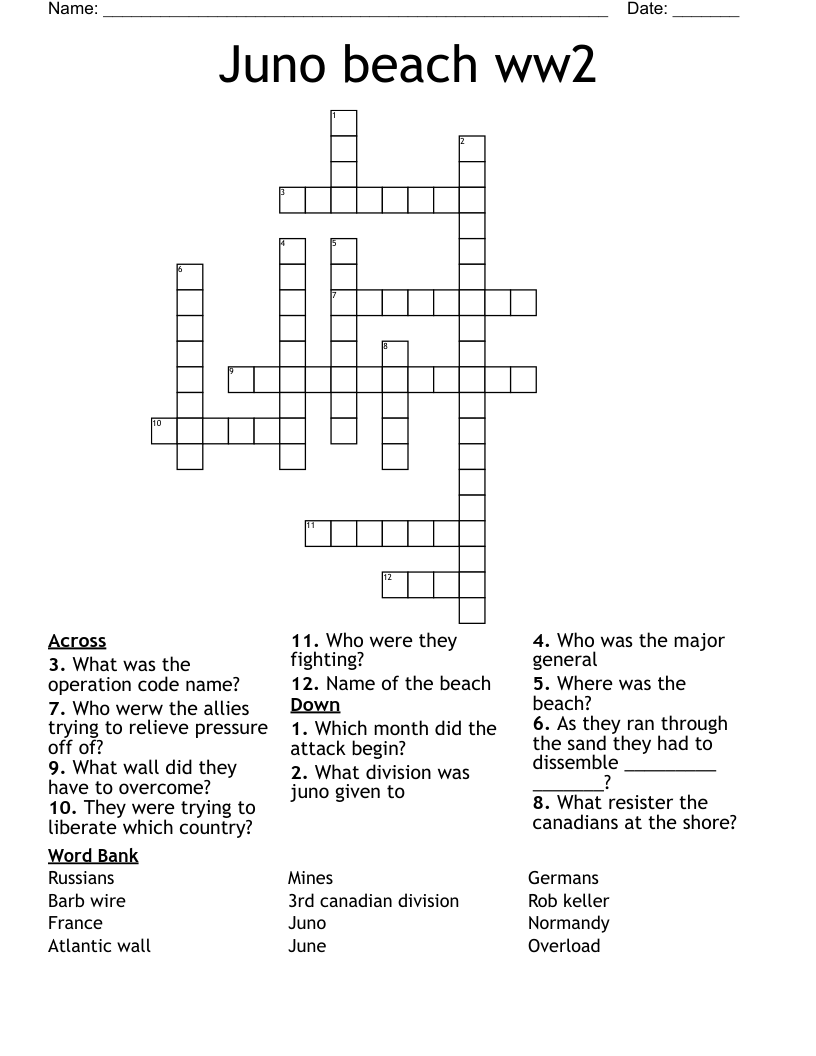 Juno beach ww2 Crossword