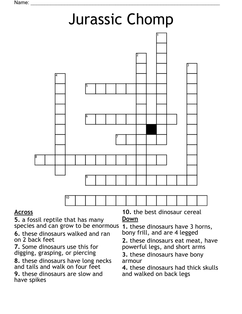 Jurassic Chomp Crossword