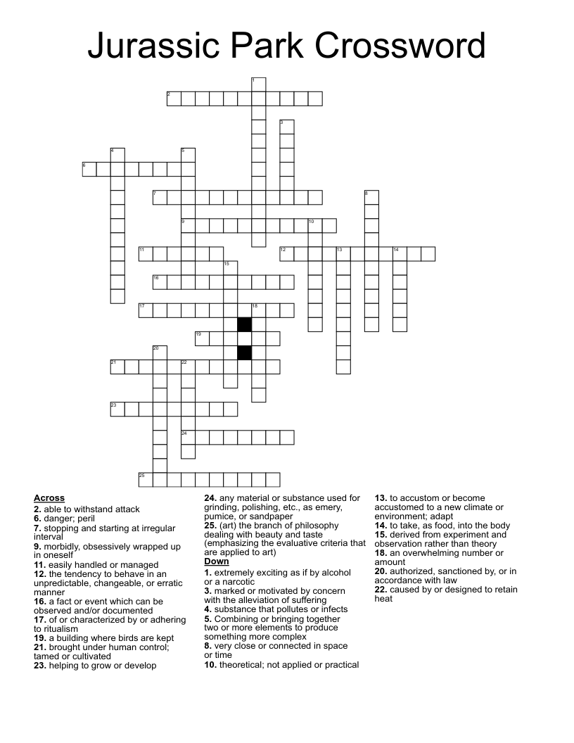 Jurassic Park Crossword