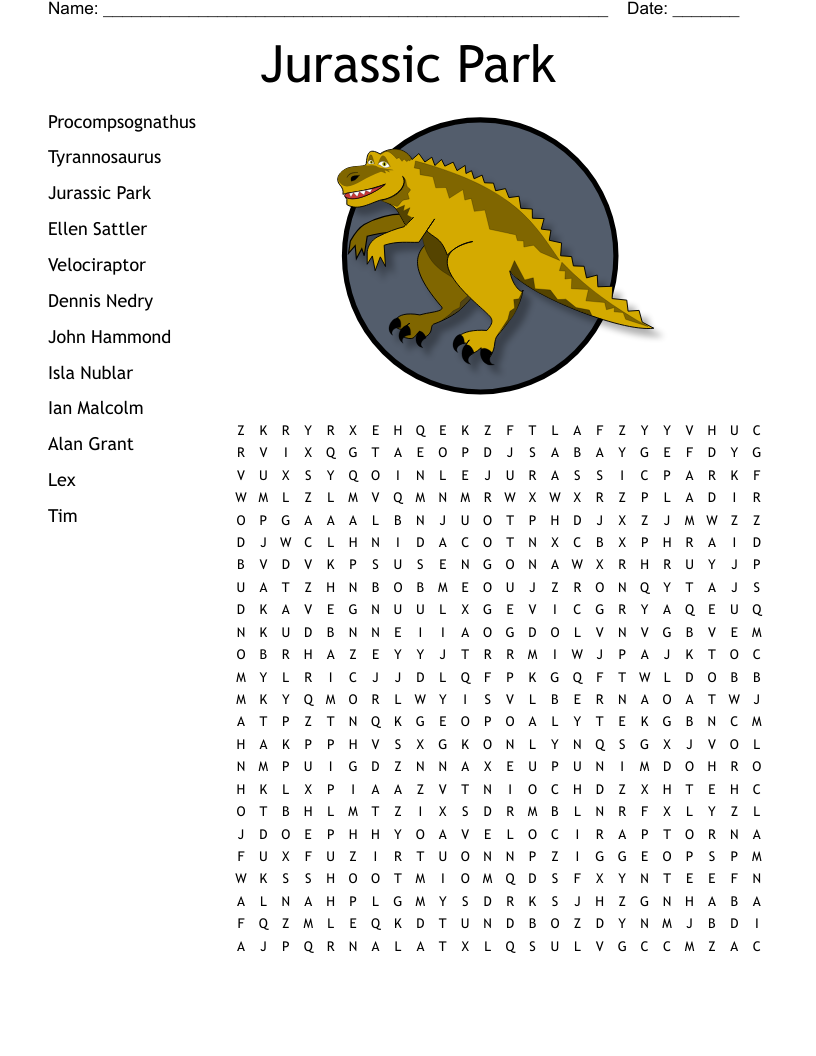 Jurassic Park Word Search