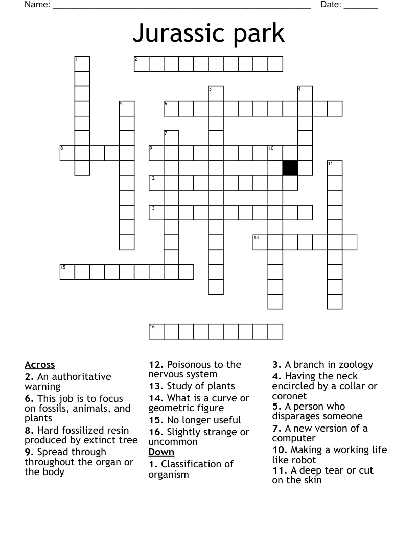Jurassic park  Crossword