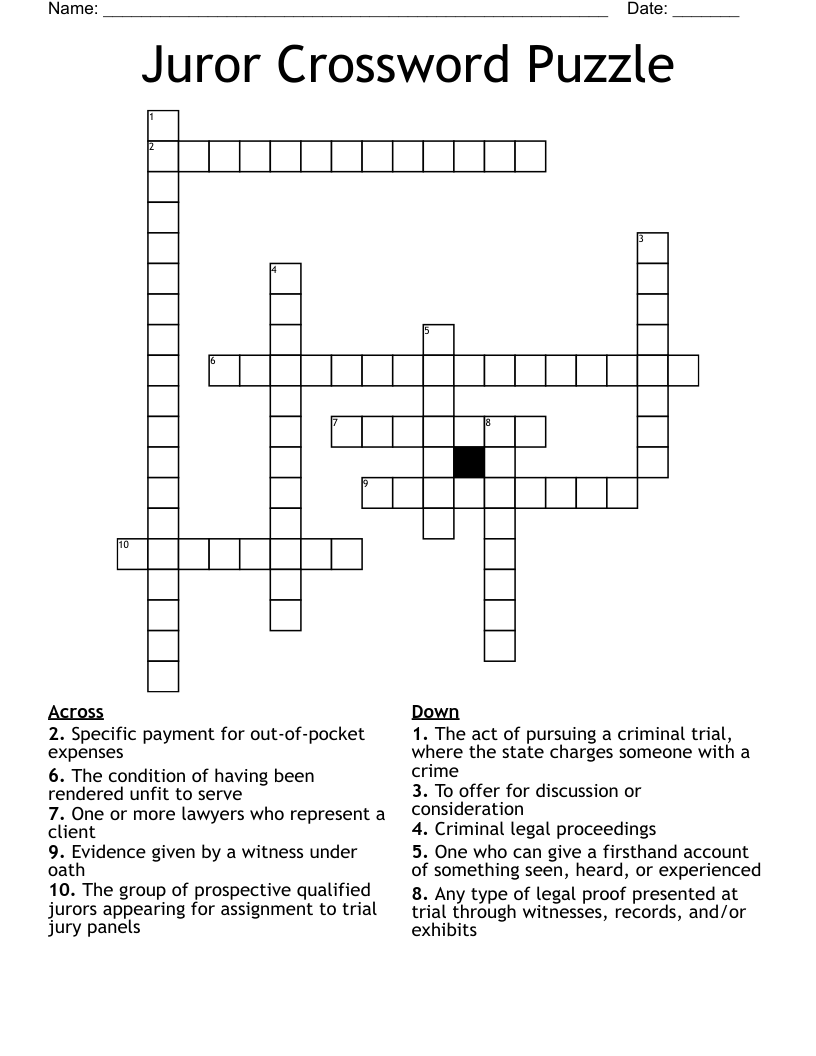Juror Crossword Puzzle