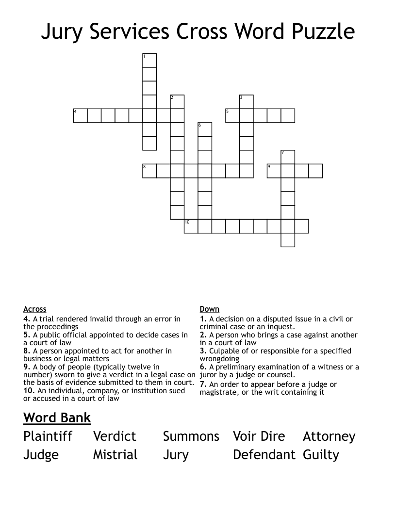 Jury Services Cross Word Puzzle