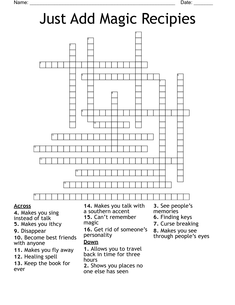 Just Add Magic Recipies Crossword