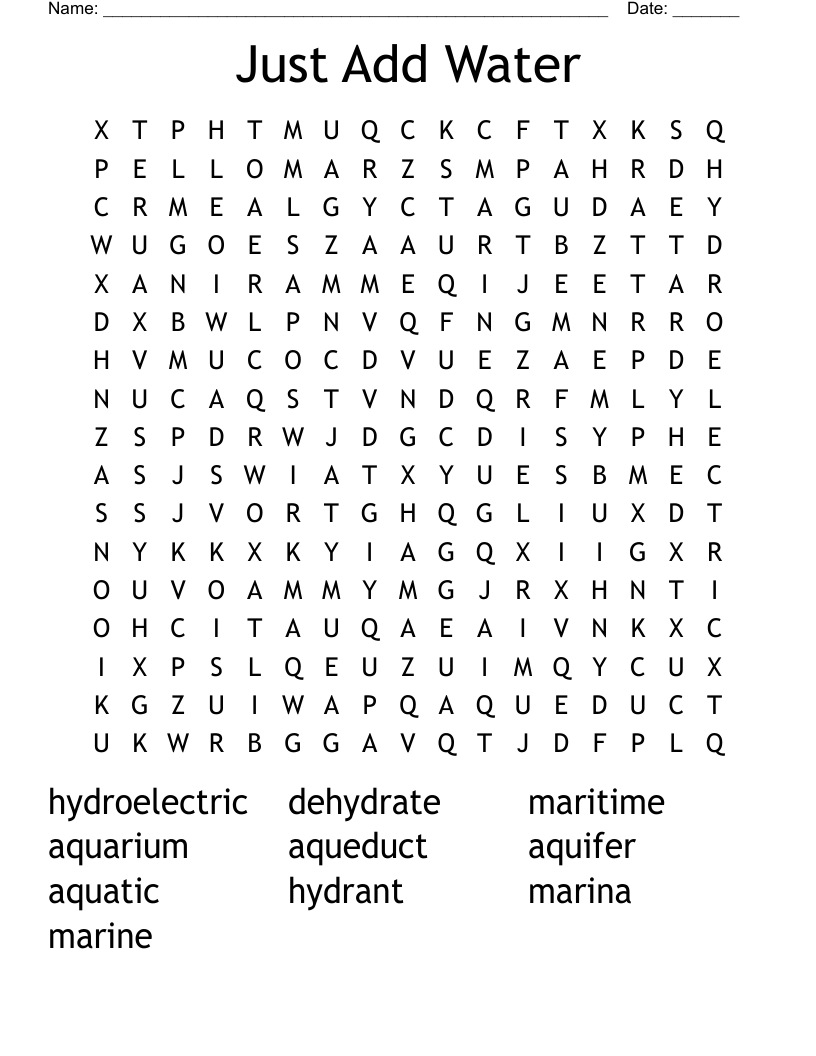 Just Add Water Word Search