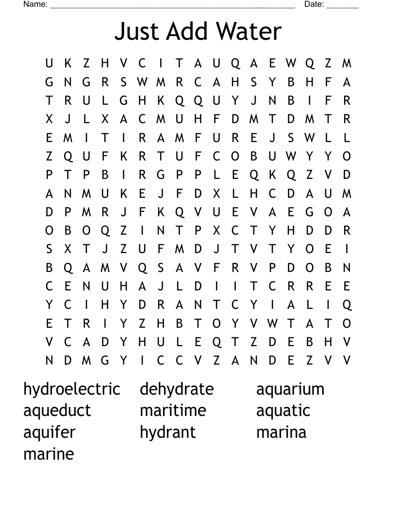 Just Add Water Word Search