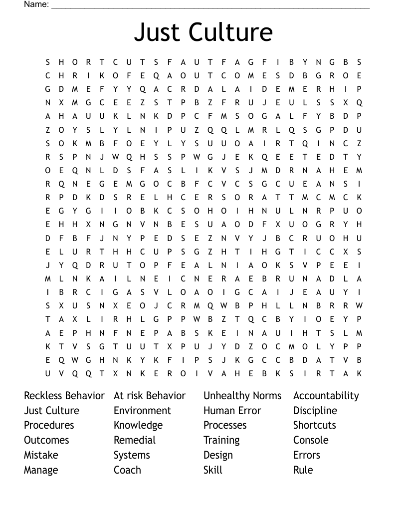 Just Culture Word Search
