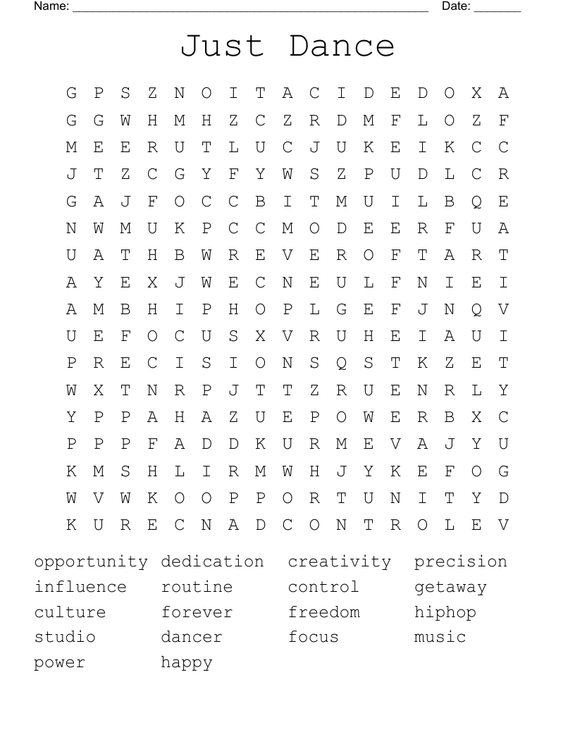 Just Dance Word Search