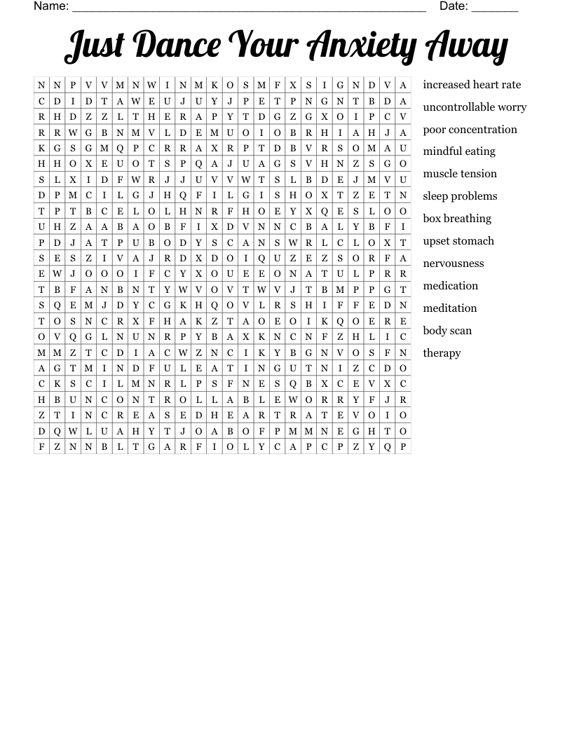 Just Dance Your Anxiety Away Word Search