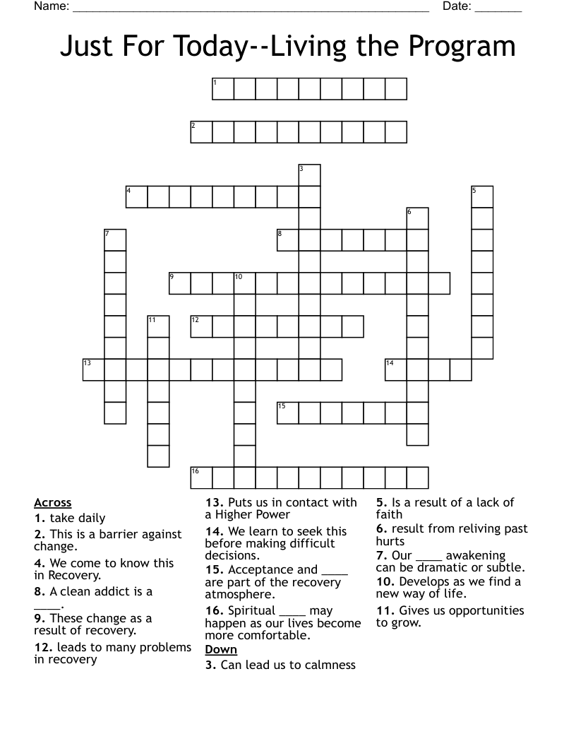Just For Today--Living the Program Crossword