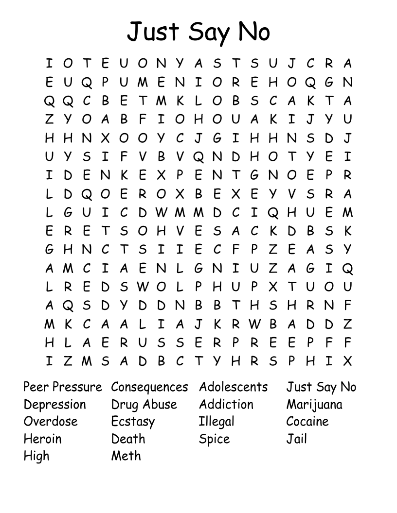 Just Say No Word Search