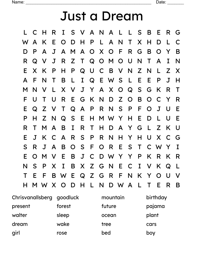 Just a Dream Word Search