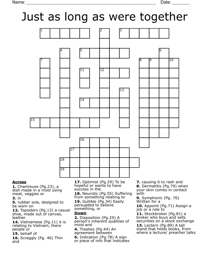 Just as long as were together Crossword