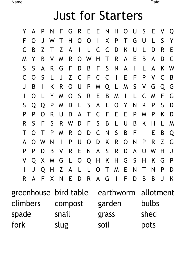 Just for Starters Word Search