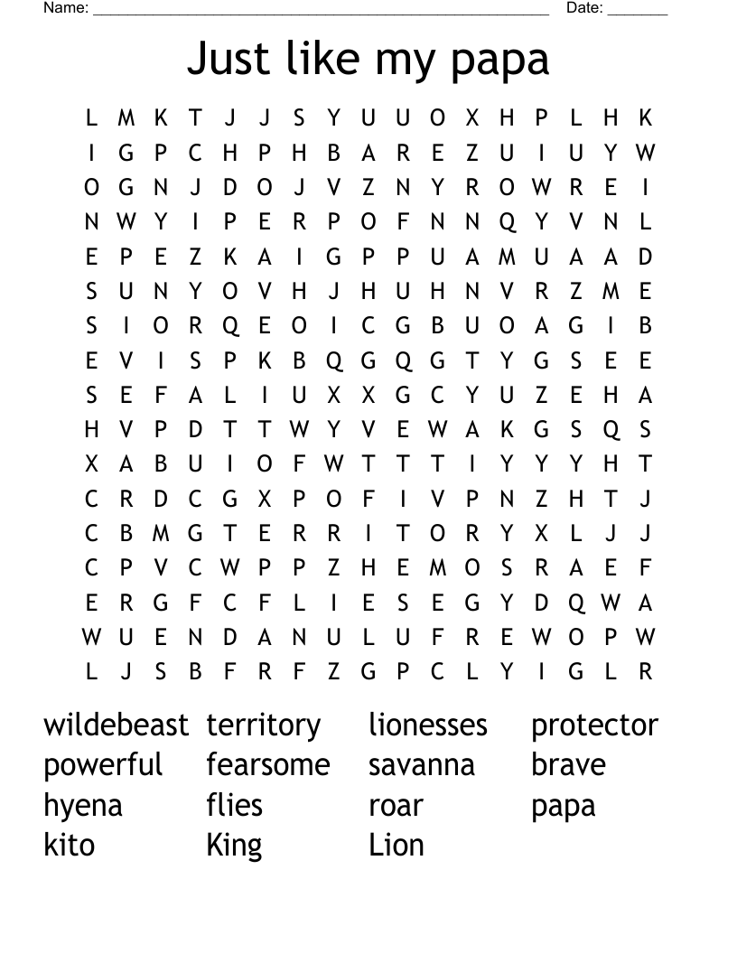Just like my papa Word Search