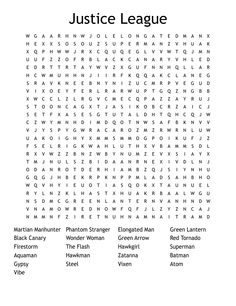 Justice League  Word Search