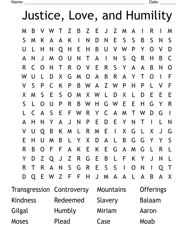 Justice, Love, and Humility Word Search