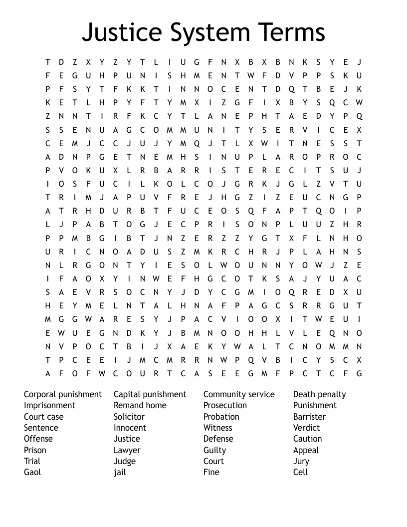 Justice System Terms Word Search