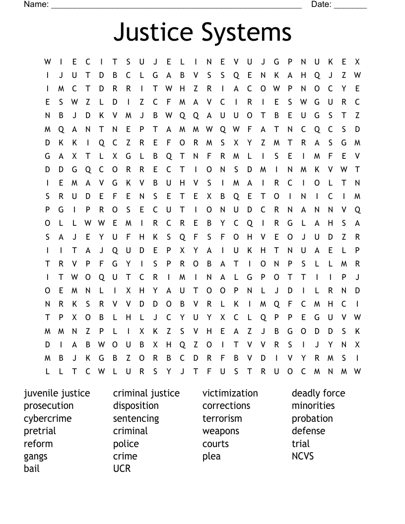 Justice Systems Word Search