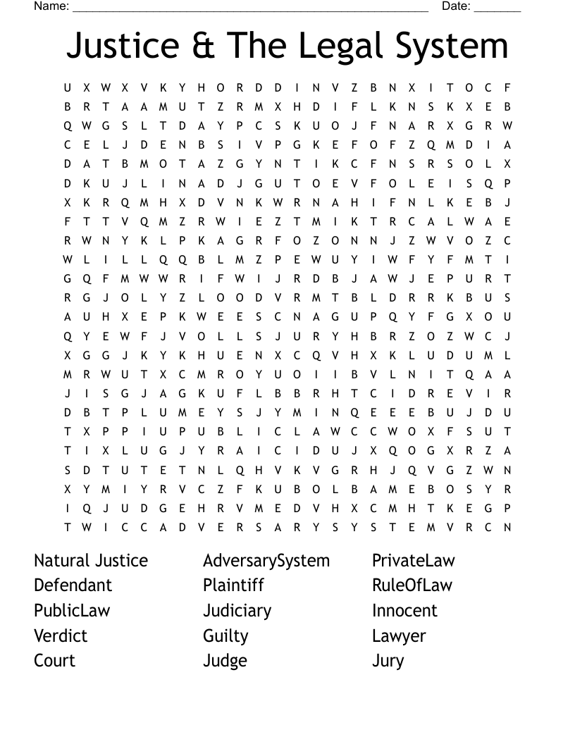 Justice & The Legal System Word Search