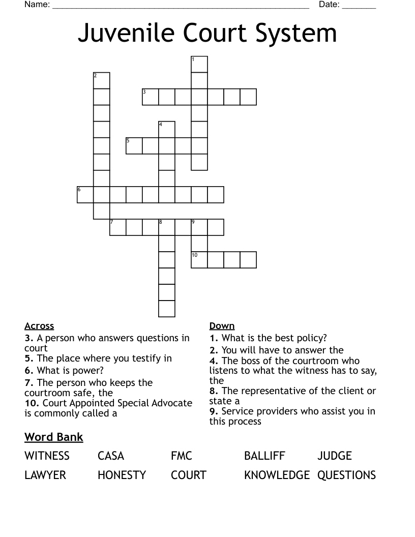 Juvenile Court System Crossword