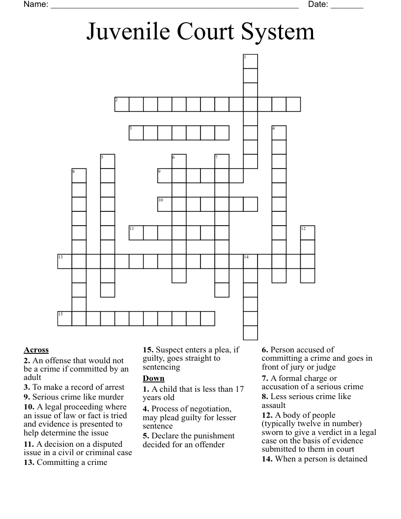 Juvenile Court System Crossword
