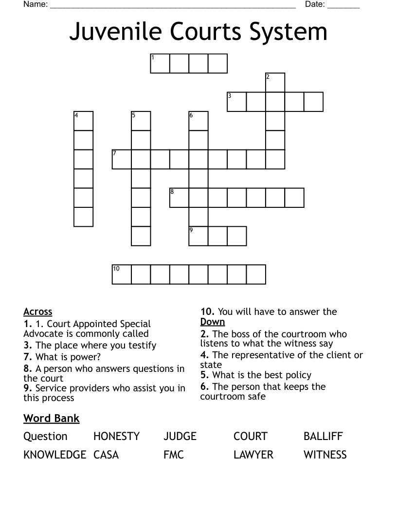 Juvenile Courts System Crossword
