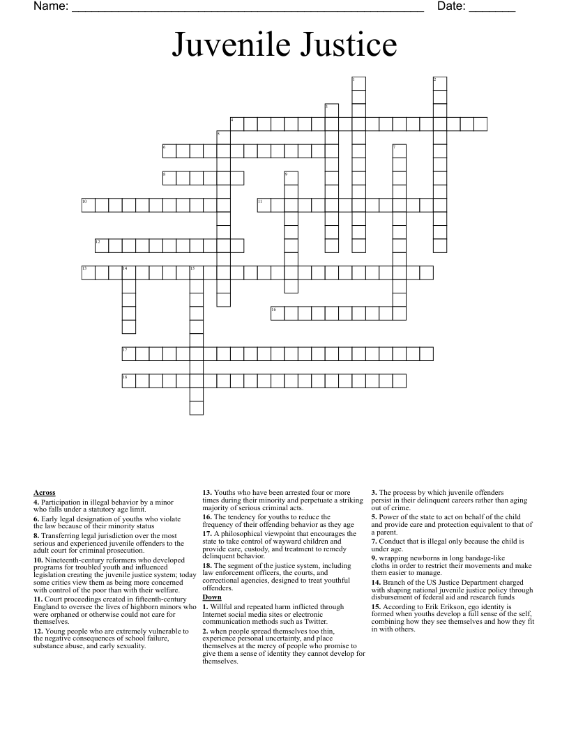Juvenile Justice Crossword