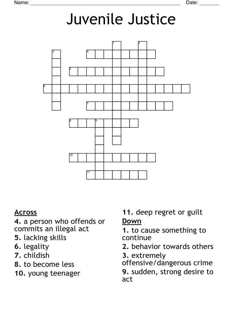 Juvenile Justice Crossword