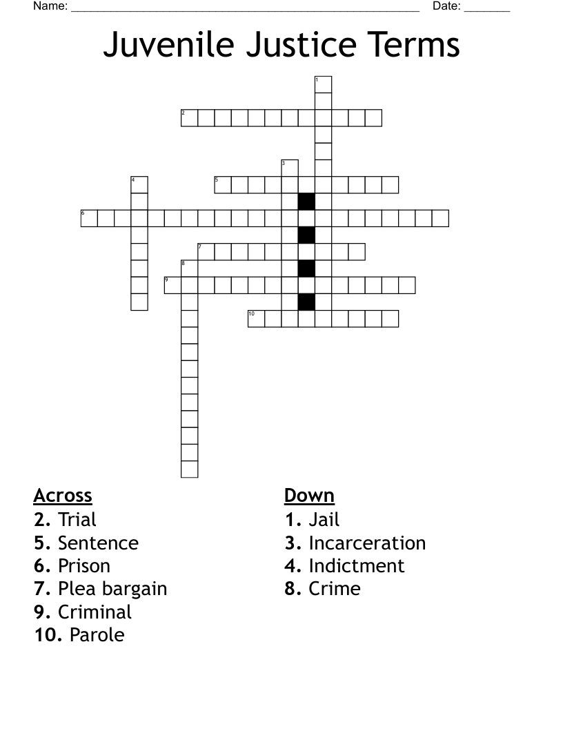 Juvenile Justice Terms Crossword
