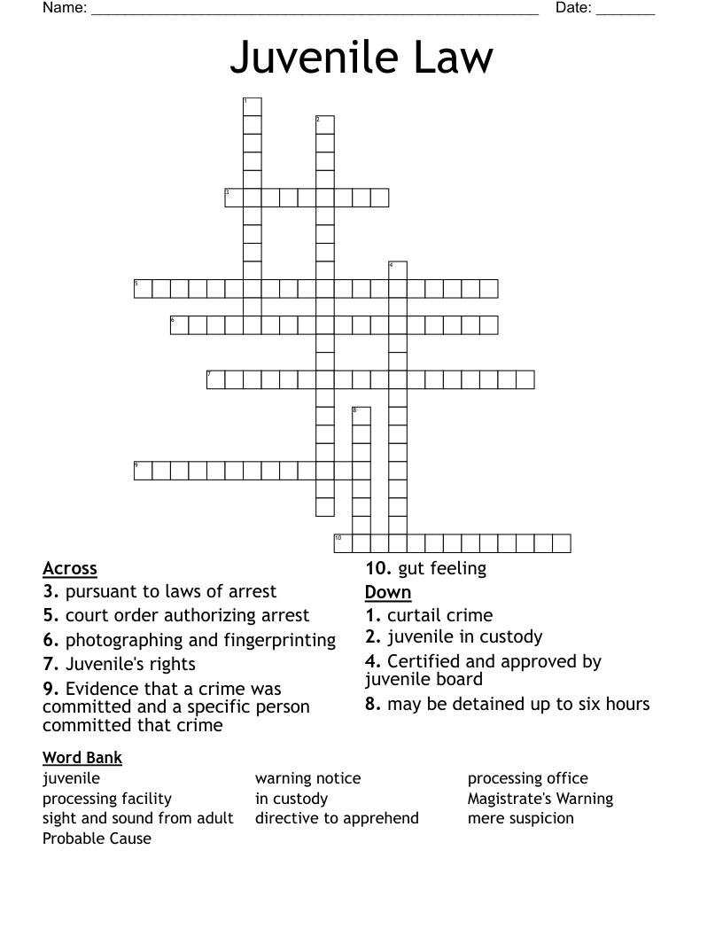 Juvenile Law Crossword
