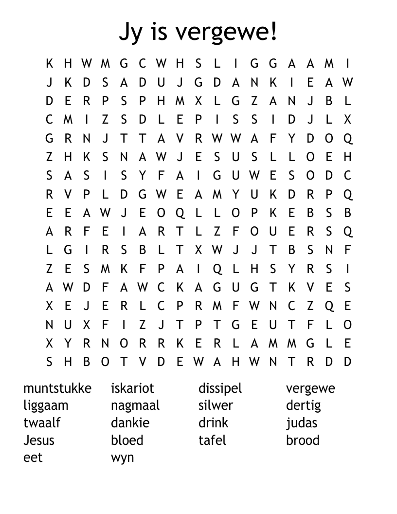 Jy is vergewe! Word Search