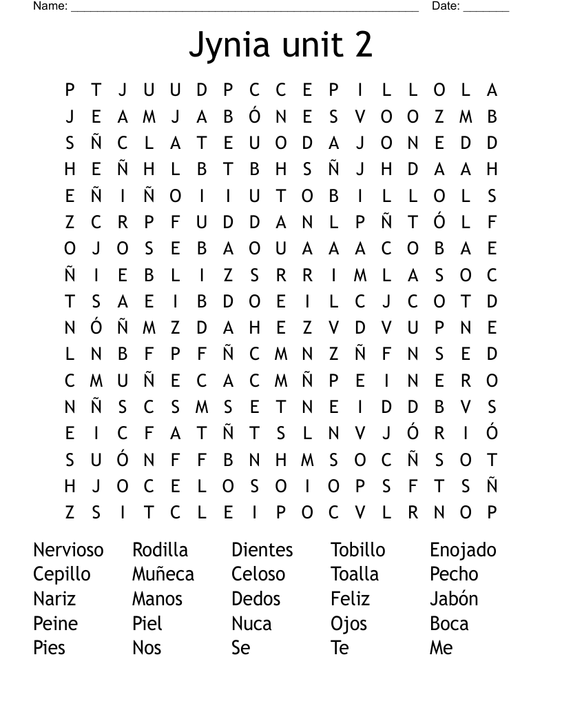 Jynia unit 2 Word Search