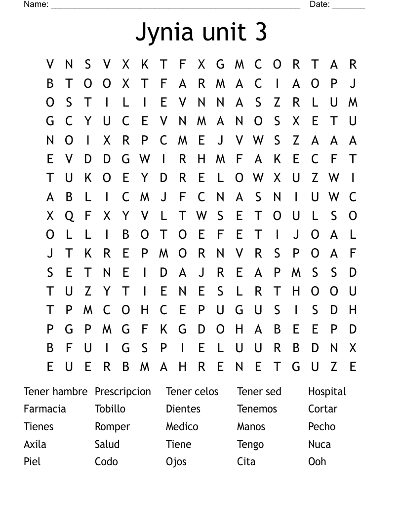 Jynia unit 3 Word Search