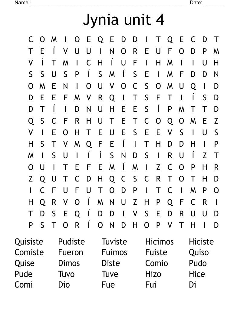 Jynia unit 4  Word Search