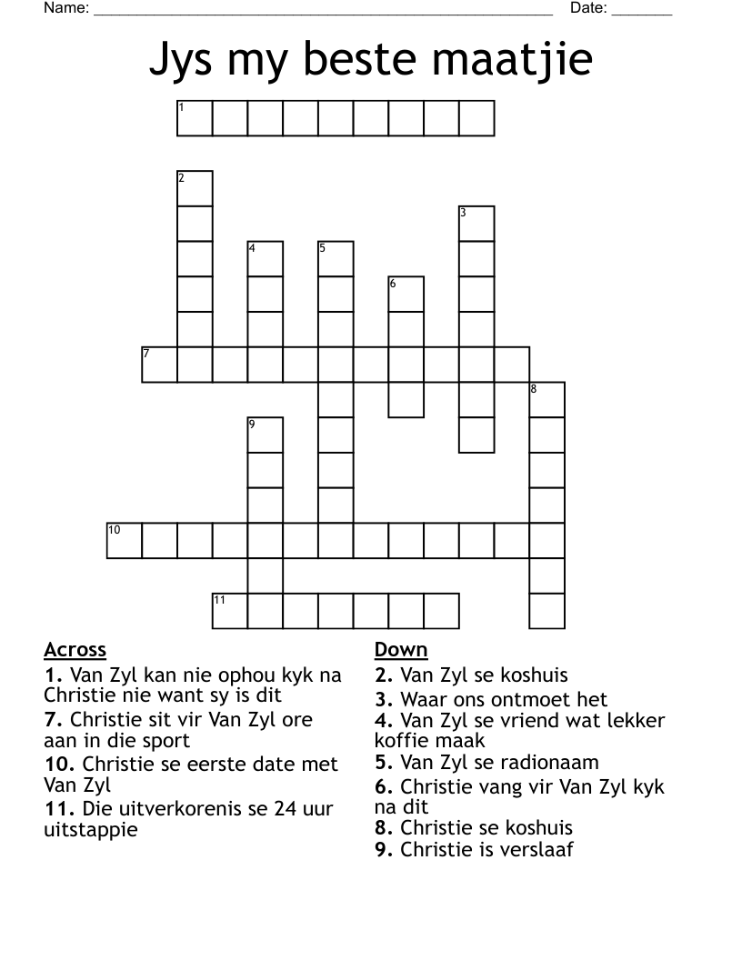 Jys my beste maatjie Crossword