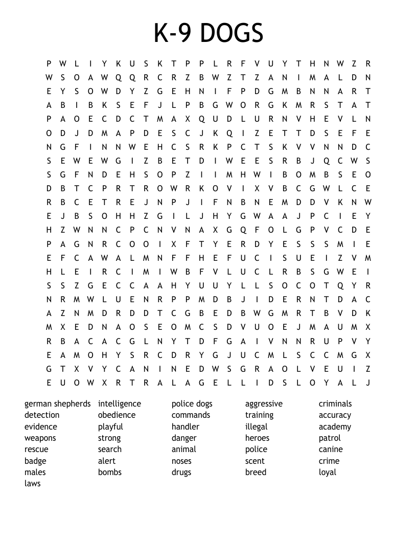 K-9 DOGS Word Search