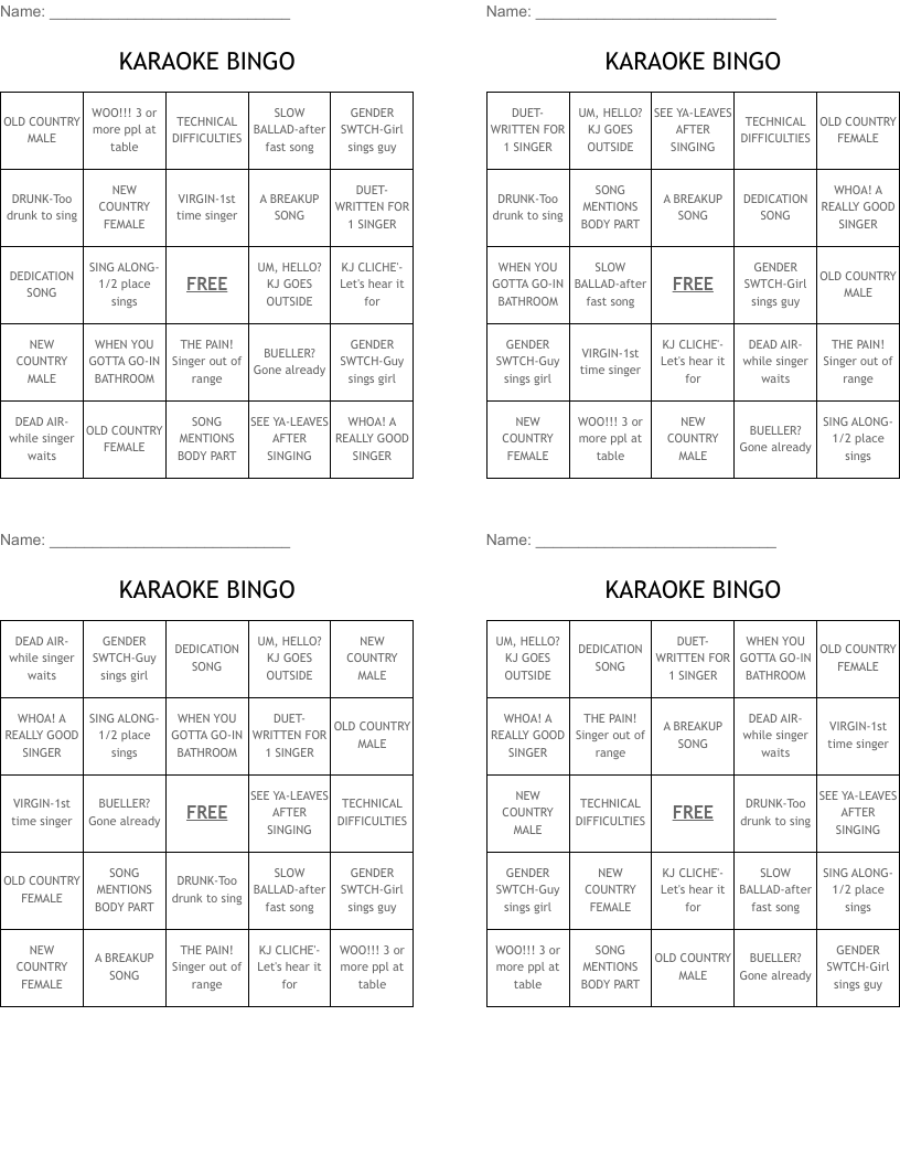 KARAOKE BINGO