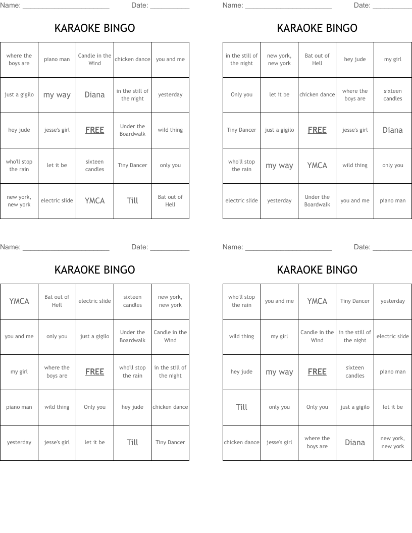KARAOKE BINGO