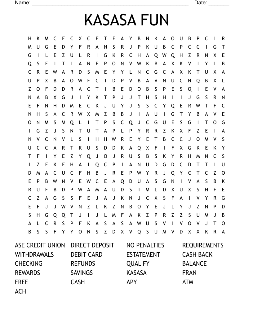 KASASA FUN Word Search