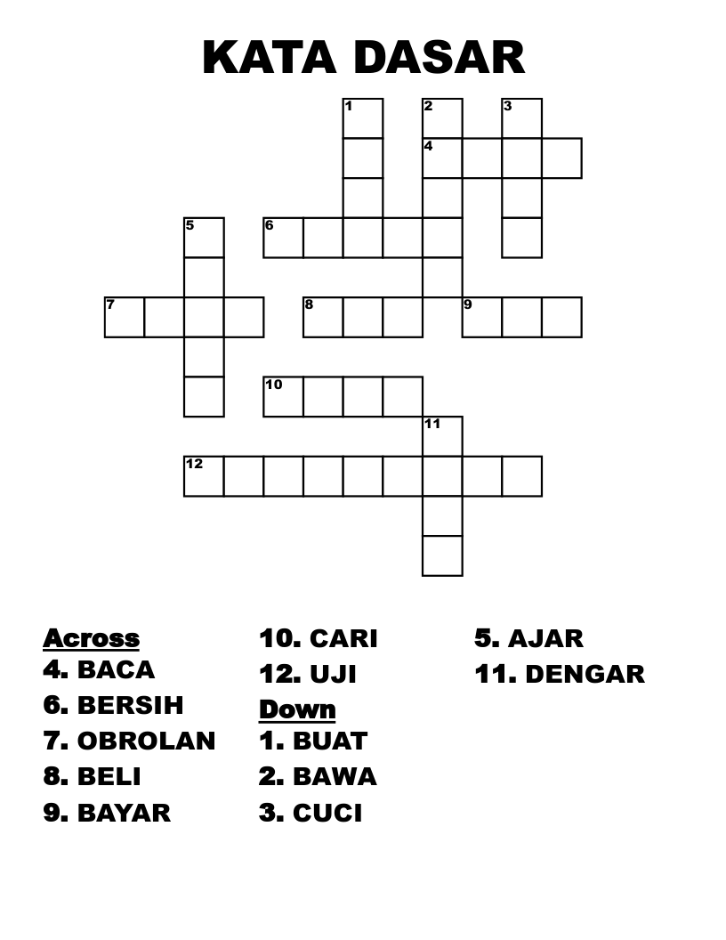 KATA DASAR Crossword