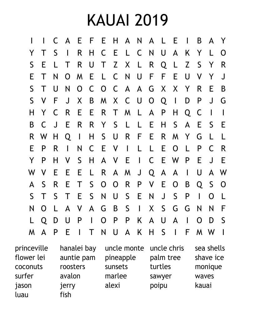 KAUAI 2019 Word Search