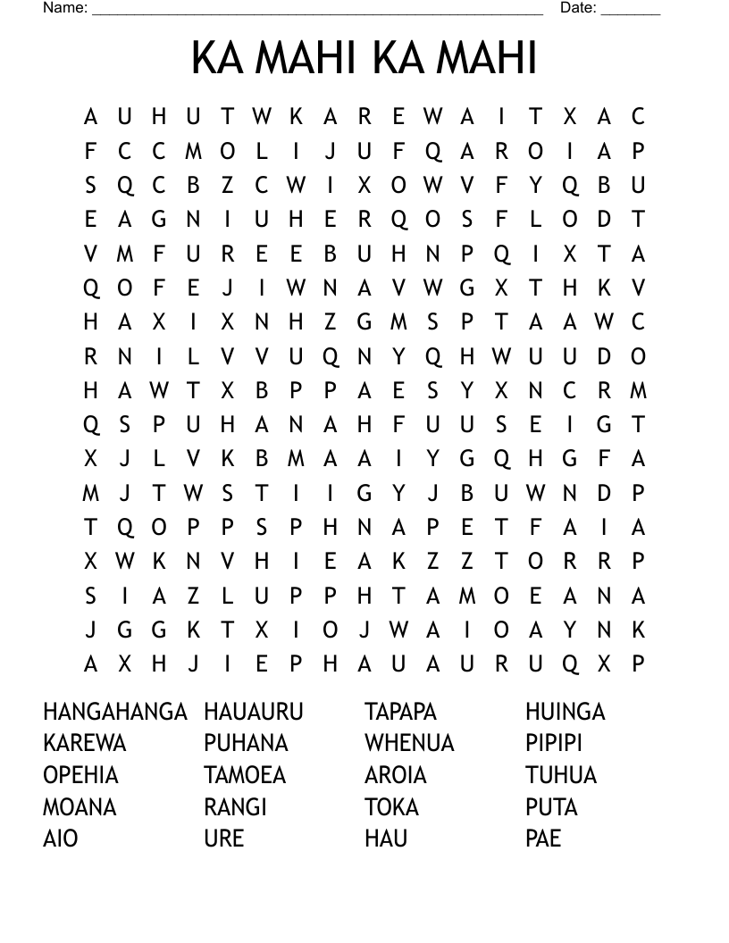 KA MAHI KA MAHI Word Search