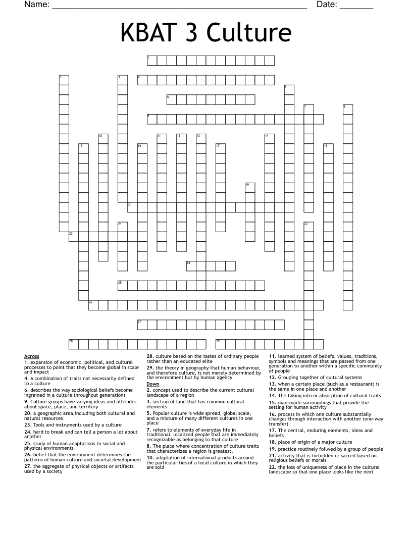 KBAT 3 Culture Crossword
