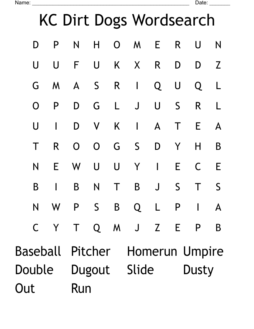 KC Dirt Dogs Wordsearch