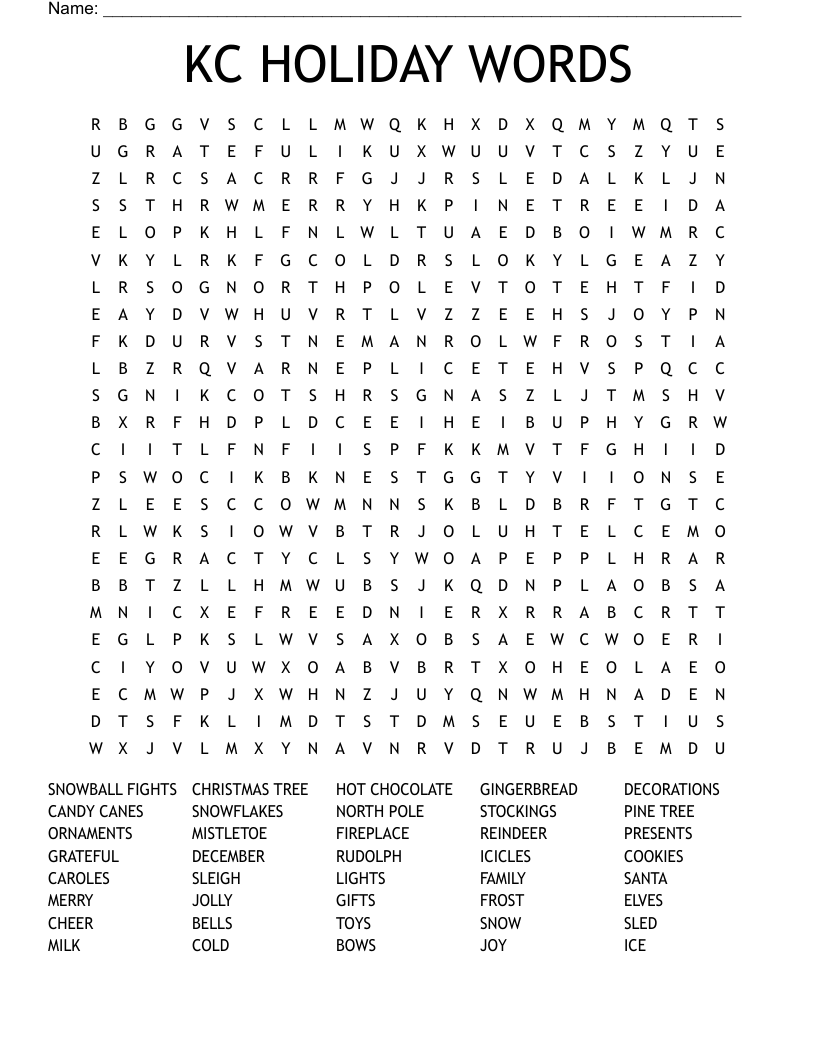 KC HOLIDAY WORDS Word Search
